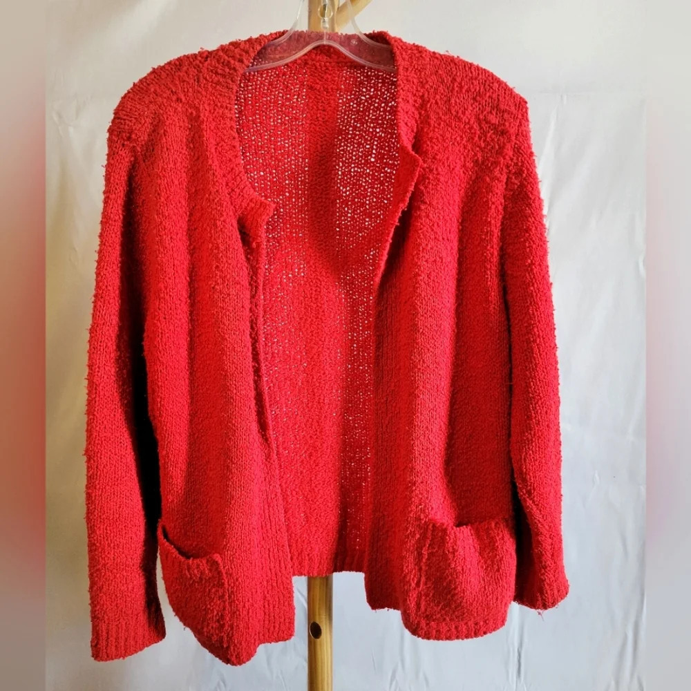 Vintage Handmade Sweater Cardigan Red Long Sleeves Pockets